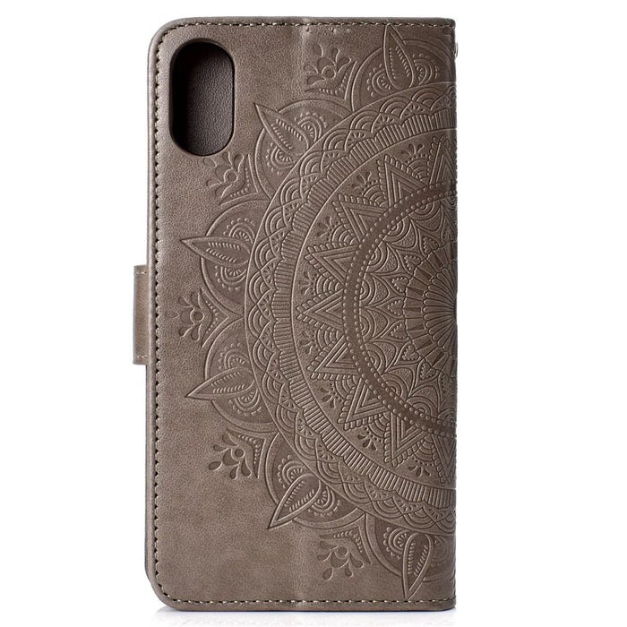 Imprinted Mandala Pattern Wallet Leather Case for iPhone XS Max 6.5 inch - Grey - 3