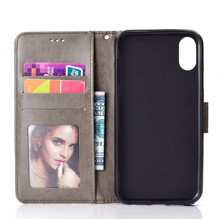 Imprinted Mandala Pattern Wallet Leather Case for iPhone XS Max 6.5 inch - Grey - 4