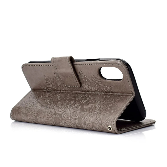 Imprinted Mandala Pattern Wallet Leather Case for iPhone XS Max 6.5 inch - Grey - 5