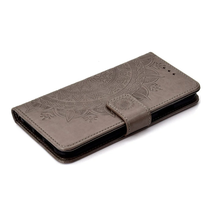 Imprinted Mandala Pattern Wallet Leather Case for iPhone XS Max 6.5 inch - Grey - 7