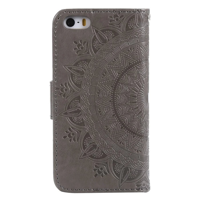 Imprinted Mandala Pattern PU Leather Protection Mobile Phone Case for iPhone SE/5s/5 - Grey - 3