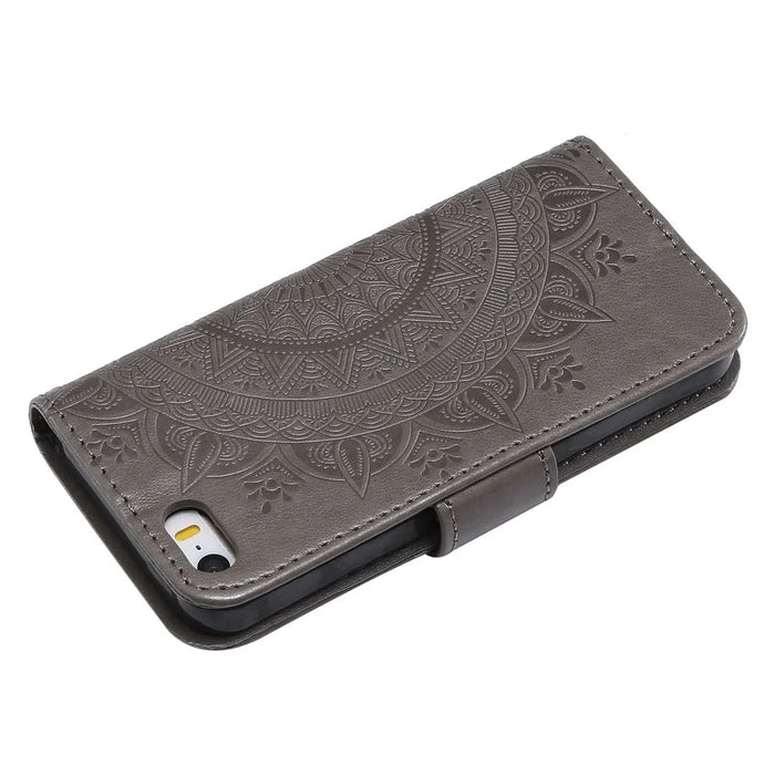 Imprinted Mandala Pattern PU Leather Protection Mobile Phone Case for iPhone SE/5s/5 - Grey - 6
