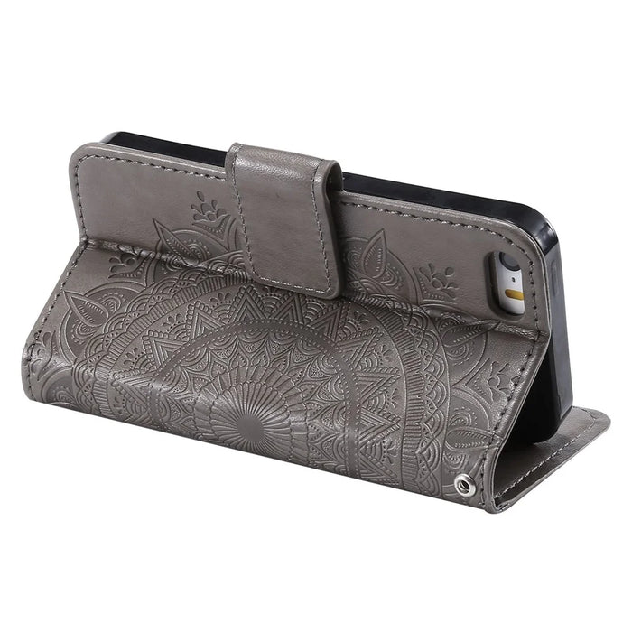 Imprinted Mandala Pattern PU Leather Protection Mobile Phone Case for iPhone SE/5s/5 - Grey - 7
