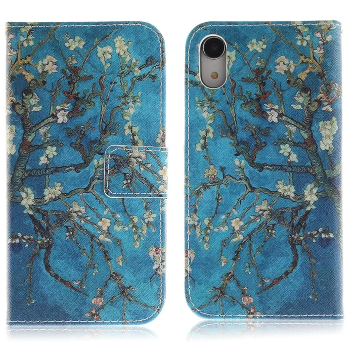 Pattern Printing Wallet Leather Stand Cover for iPhone XR 6.1 inch - Tree with Flowers - 2