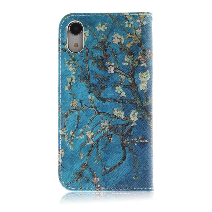 Pattern Printing Wallet Leather Stand Cover for iPhone XR 6.1 inch - Tree with Flowers - 3