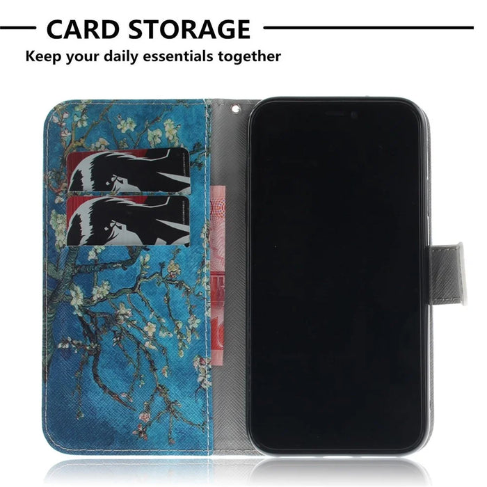 Pattern Printing Wallet Leather Stand Cover for iPhone XR 6.1 inch - Tree with Flowers - 7