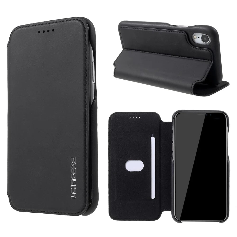 LC.IMEEKE Retro Style Leather Case with Card Holder for iPhone XR 6.1 inch - Black - 1