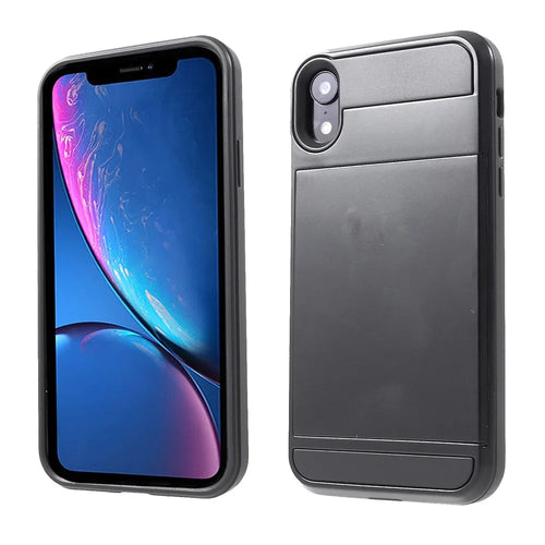 Sliding Card Holder PC + TPU Mobile Phone Shell for iPhone XR 6.1 inch - Black - 1