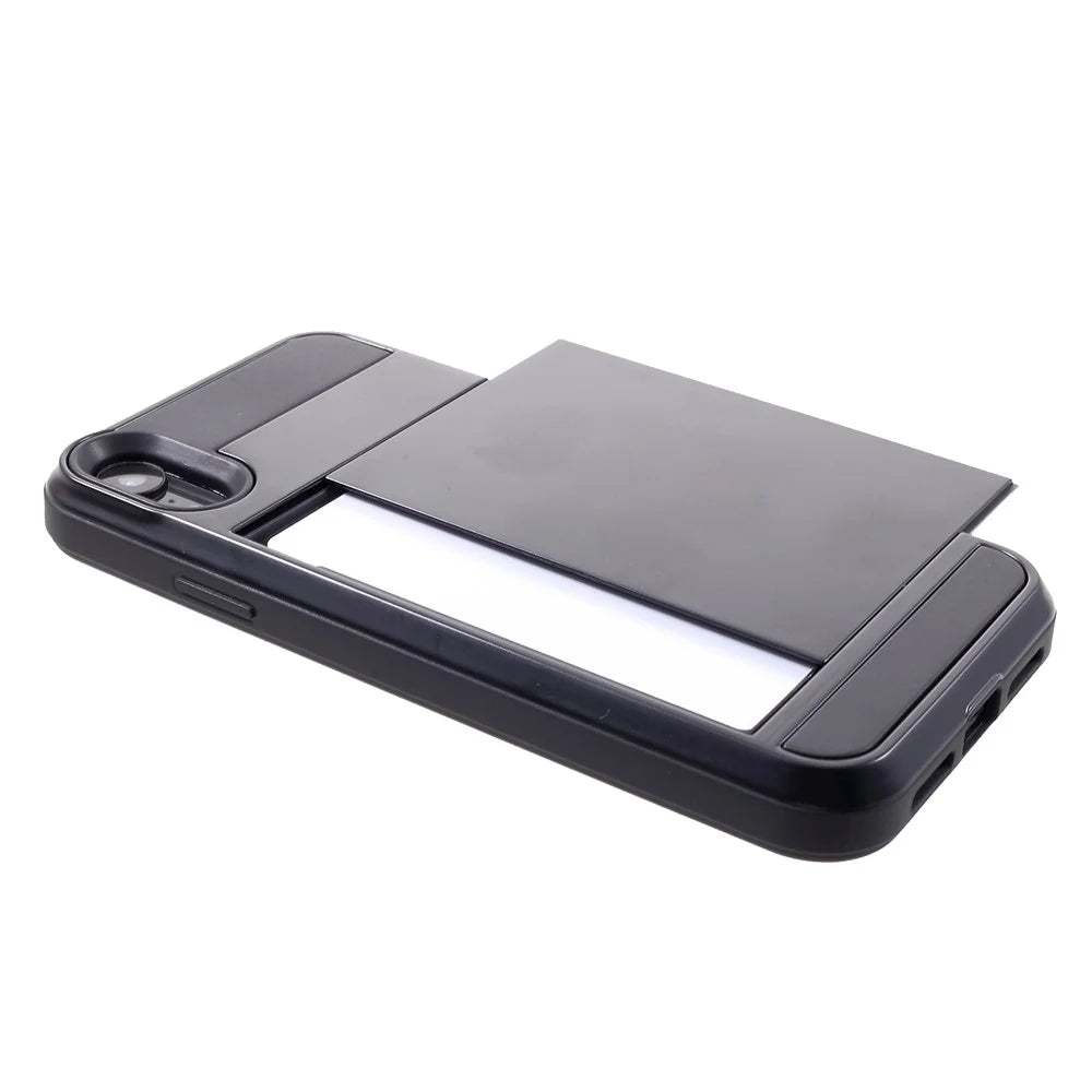Sliding Card Holder PC + TPU Mobile Phone Shell for iPhone XR 6.1 inch - Black - 3