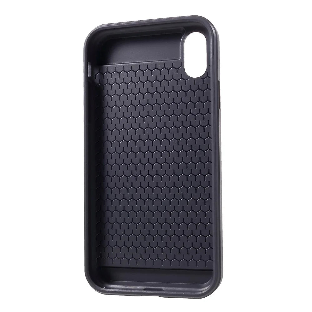 Sliding Card Holder PC + TPU Mobile Phone Shell for iPhone XR 6.1 inch - Black - 6
