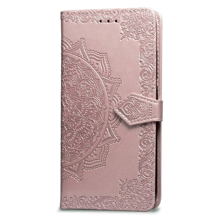 Imprinted Half Mandala Flower Wallet Leather Cell Phone Case for iPhone XS Max 6.5 inch - Rose Gold - 3