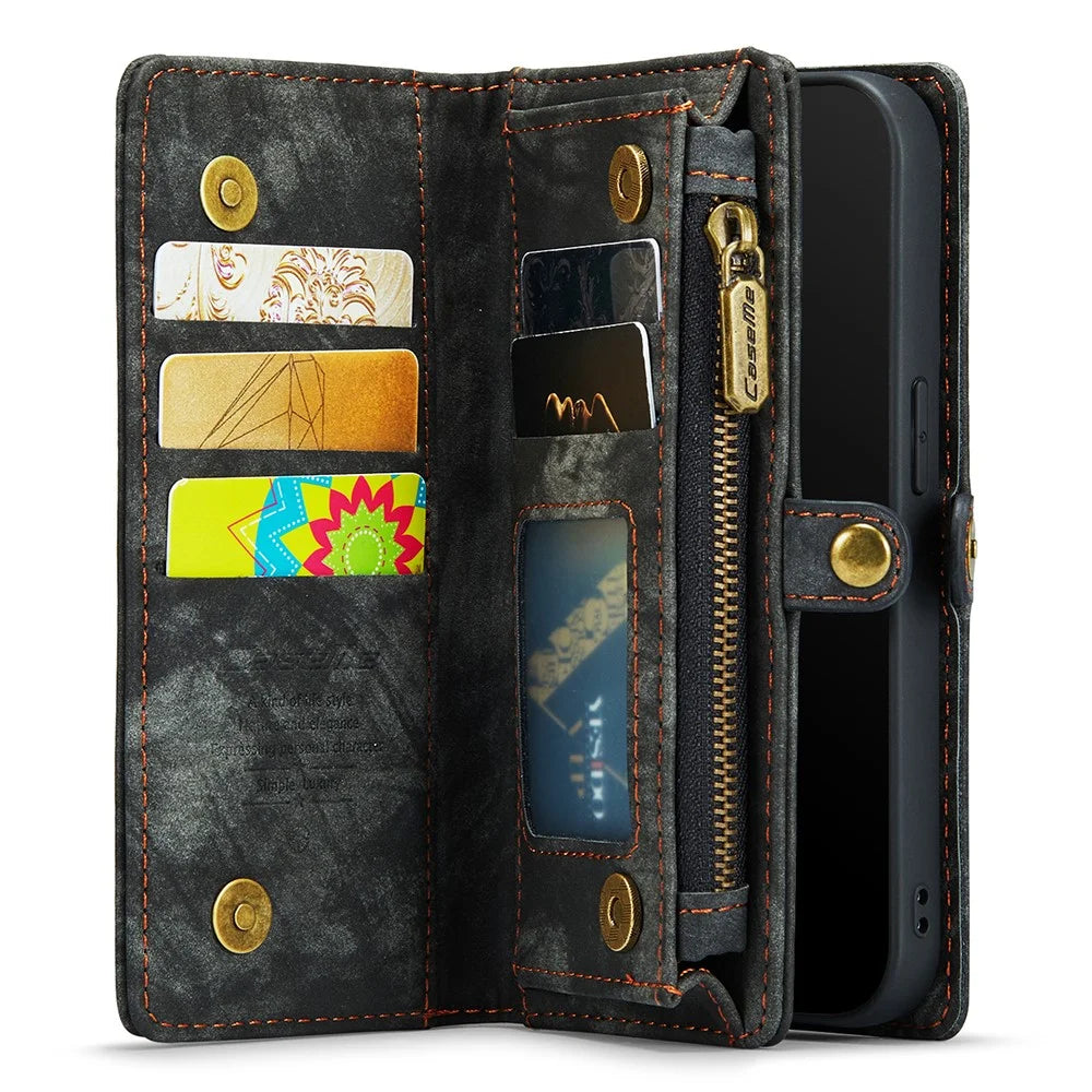 CASEME 008 Series Protective Cover for iPhone XR 6.1 inch, 2-in-1 Multi-slot Wallet Vintage PU Leather Case - Black - 4