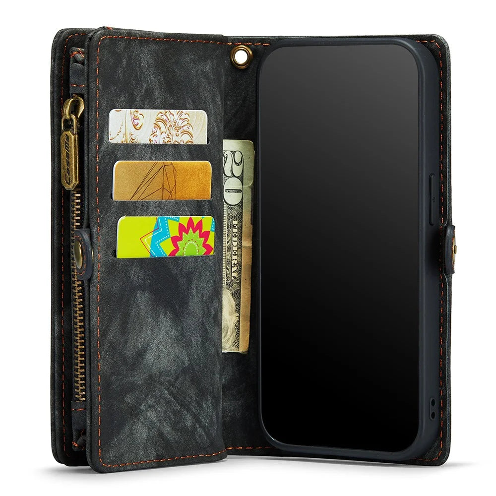 CASEME 008 Series Protective Cover for iPhone XR 6.1 inch, 2-in-1 Multi-slot Wallet Vintage PU Leather Case - Black - 5