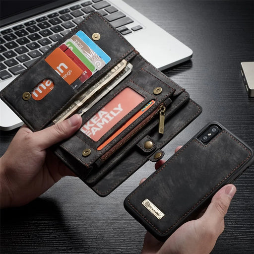 CASEME Vintage PU Leather Detachable 2-in-1 Multi-slot Wallet Casing for iPhone Xs 5.8 inch - Black - 1