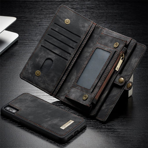CASEME Vintage PU Leather Detachable 2-in-1 Multi-slot Wallet Casing for iPhone Xs 5.8 inch - Black - 2