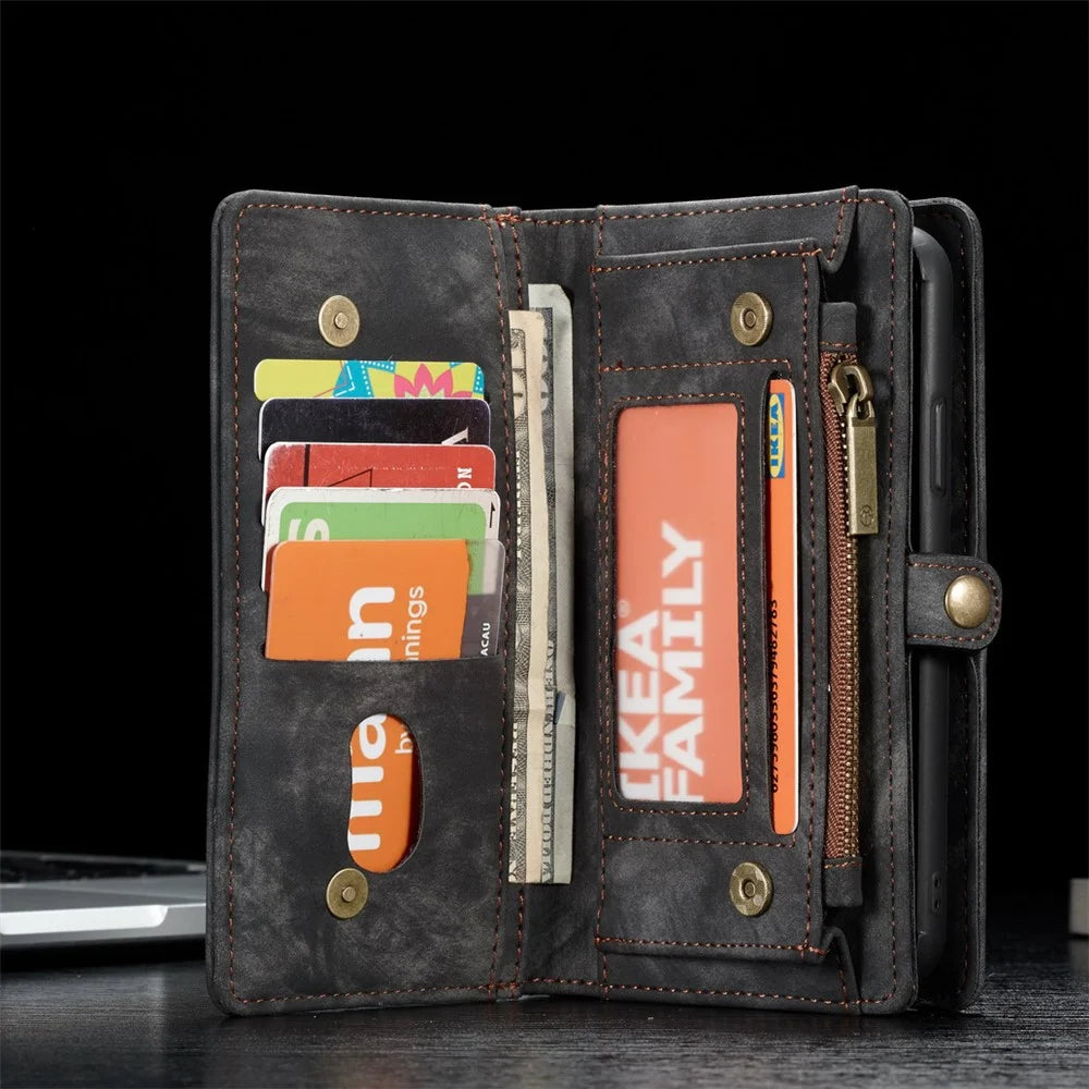 CASEME Vintage PU Leather Detachable 2-in-1 Multi-slot Wallet Casing for iPhone Xs 5.8 inch - Black - 3