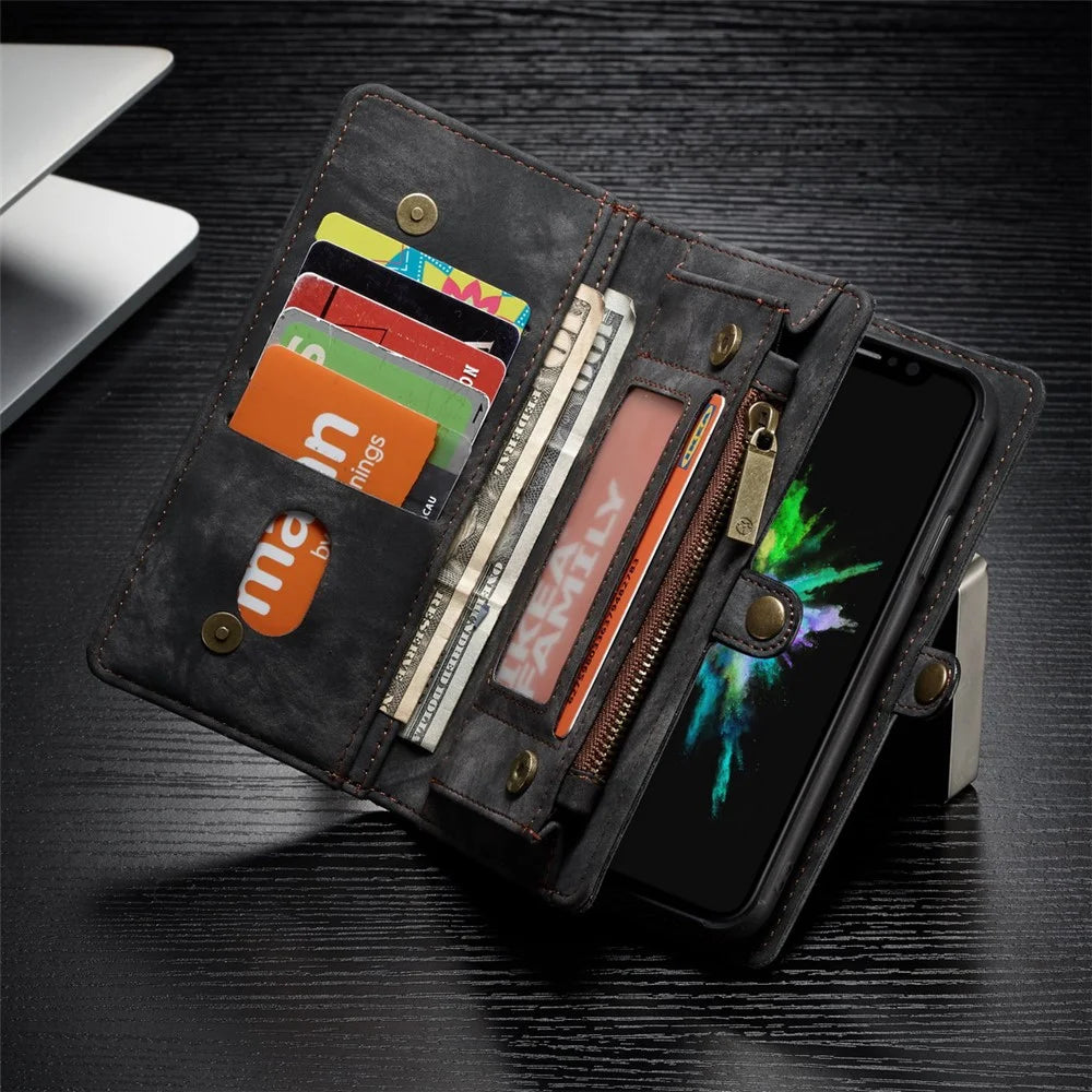CASEME Vintage PU Leather Detachable 2-in-1 Multi-slot Wallet Casing for iPhone Xs 5.8 inch - Black - 5