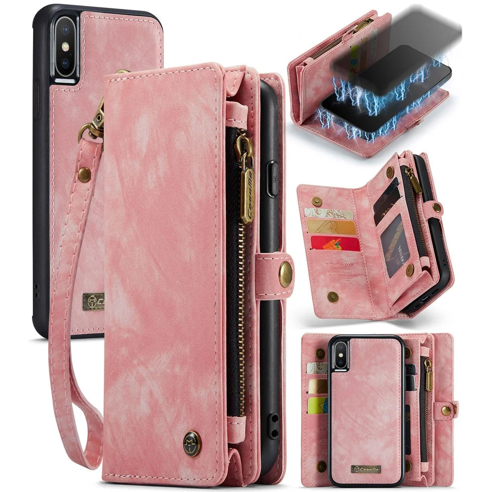CASEME Vintage PU Leather Detachable 2-in-1 Multi-slot Wallet Casing for iPhone Xs Max 6.5-inch - Pink - 1