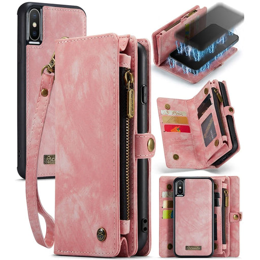 CASEME Vintage PU Leather Detachable 2-in-1 Multi-slot Wallet Casing for iPhone Xs Max 6.5-inch - Pink - 1