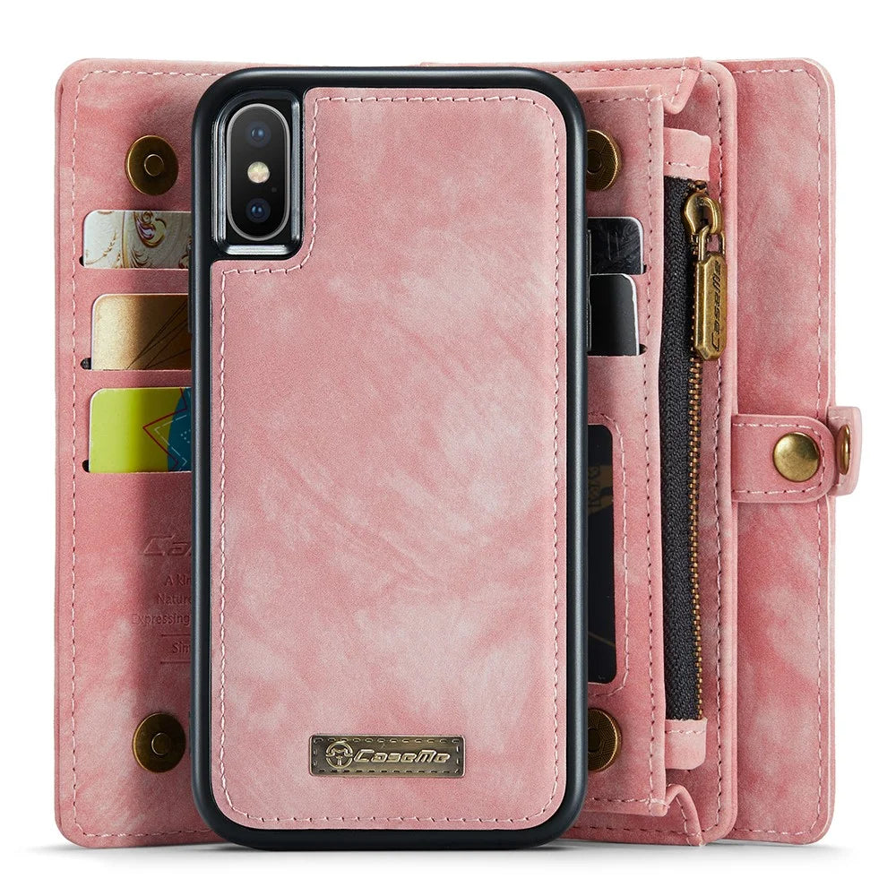 CASEME Vintage PU Leather Detachable 2-in-1 Multi-slot Wallet Casing for iPhone Xs Max 6.5-inch - Pink - 3