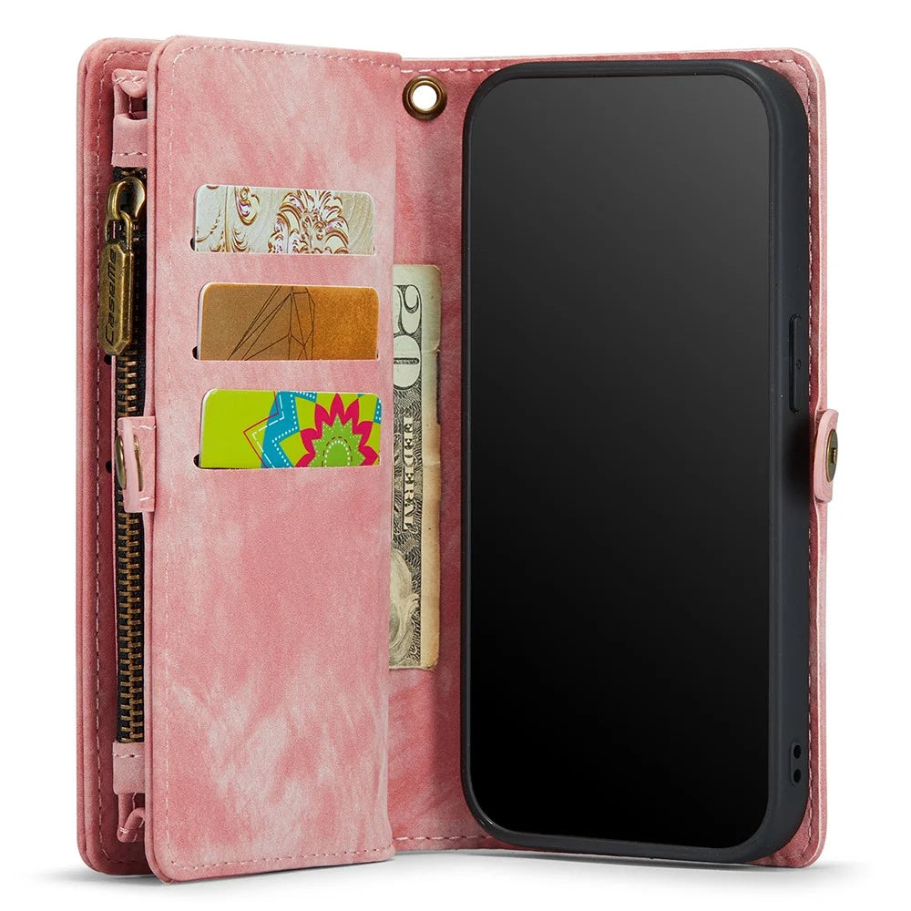 CASEME Vintage PU Leather Detachable 2-in-1 Multi-slot Wallet Casing for iPhone Xs Max 6.5-inch - Pink - 5