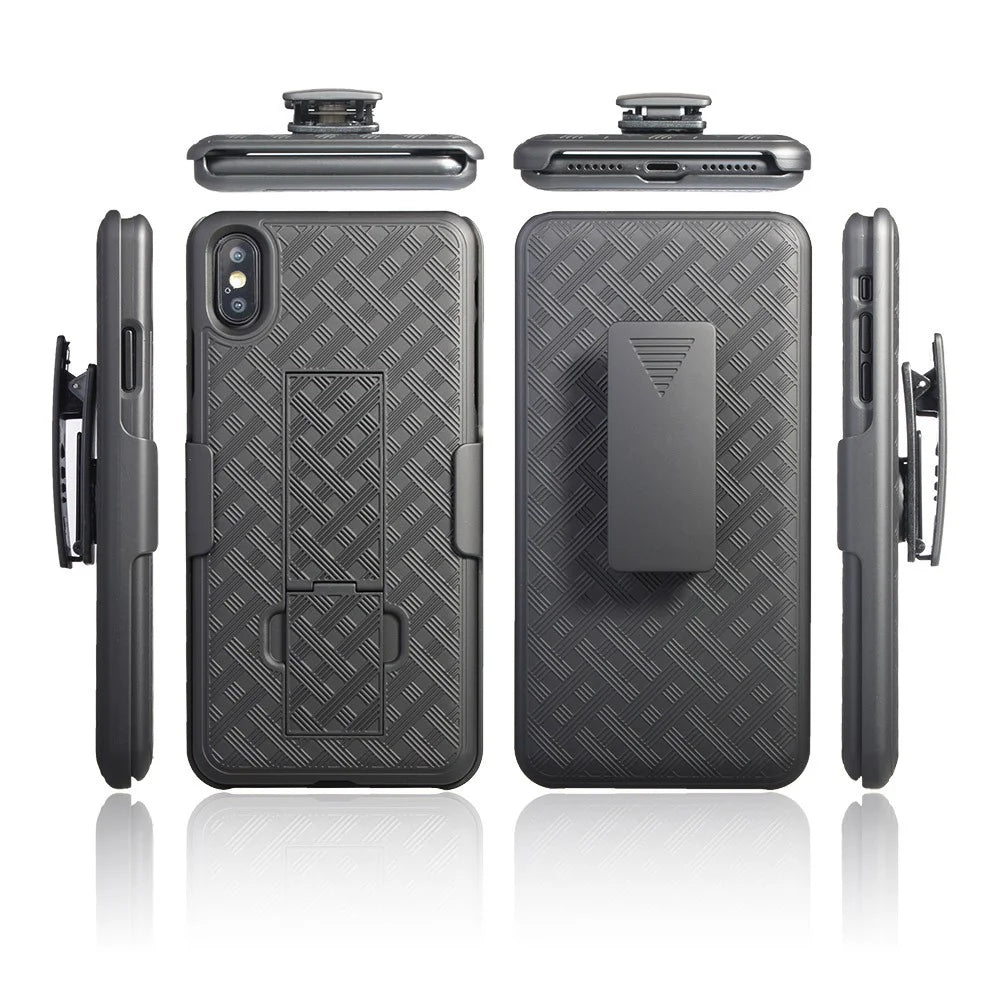 For iPhone XS Max 6.5 inch Woven Texture Swivel Belt Clip Holster PC + TPU Hybrid Cover - Black - 3