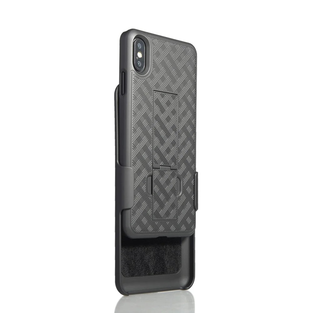 For iPhone XS Max 6.5 inch Woven Texture Swivel Belt Clip Holster PC + TPU Hybrid Cover - Black - 4