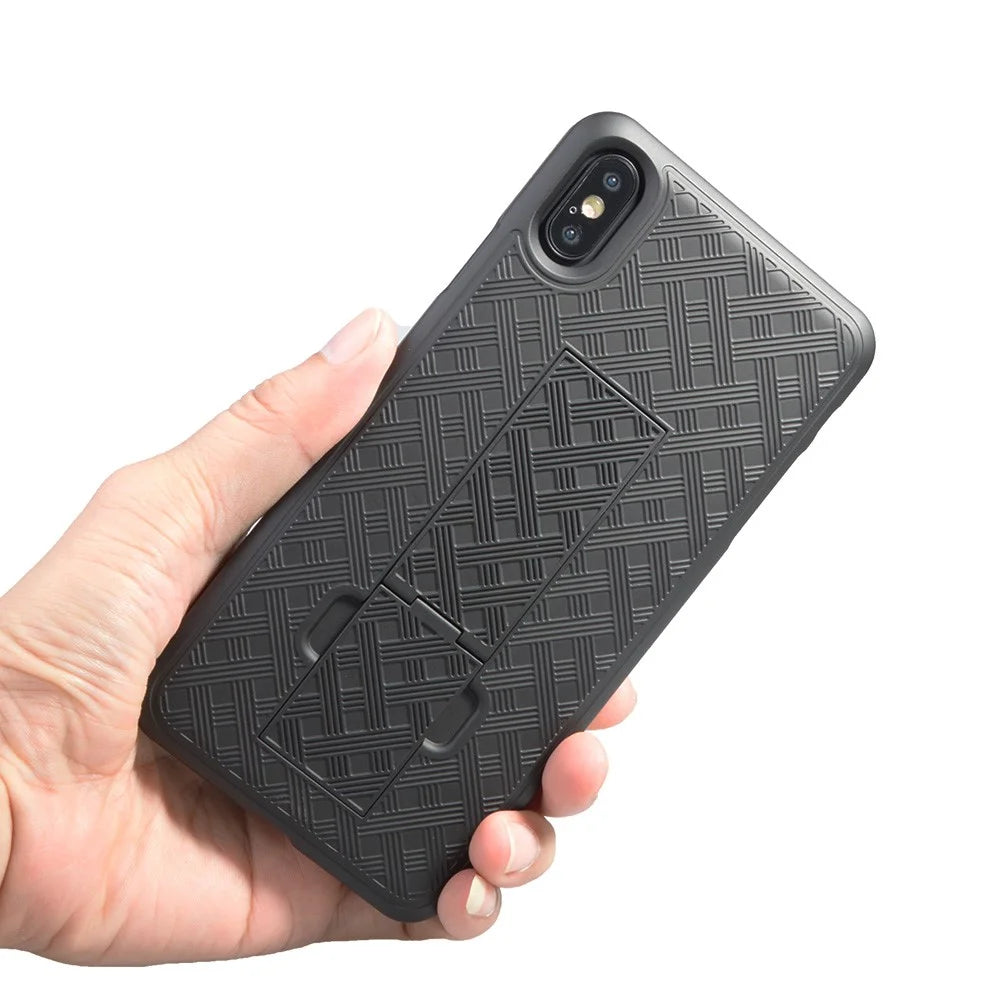 For iPhone XS Max 6.5 inch Woven Texture Swivel Belt Clip Holster PC + TPU Hybrid Cover - Black - 5