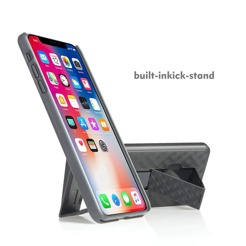 For iPhone XS Max 6.5 inch Woven Texture Swivel Belt Clip Holster PC + TPU Hybrid Cover - Black - 6
