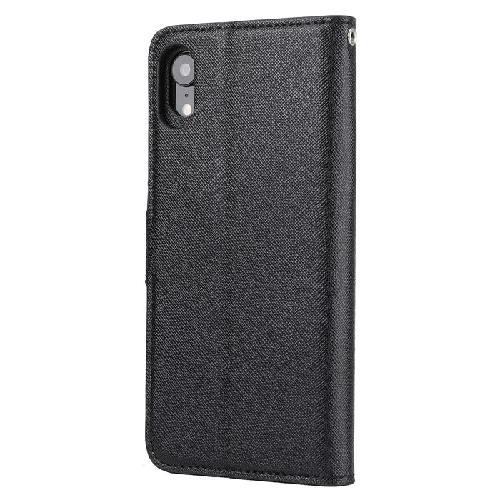 Cross Texture Leather Wallet Case + Removable TPU Back Shell for iPhone XR 6.1 inch - Black - 3