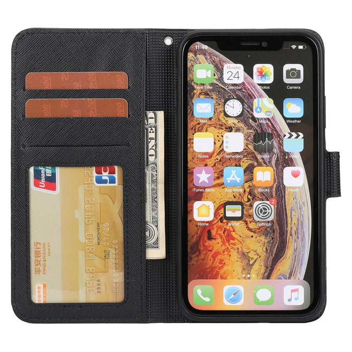 Cross Texture Leather Wallet Case + Removable TPU Back Shell for iPhone XR 6.1 inch - Black - 4