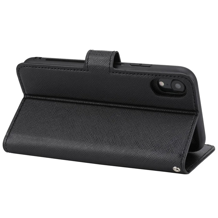 Cross Texture Leather Wallet Case + Removable TPU Back Shell for iPhone XR 6.1 inch - Black - 6