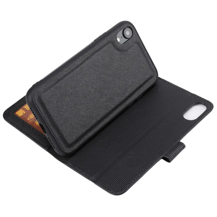 Cross Texture Leather Wallet Case + Removable TPU Back Shell for iPhone XR 6.1 inch - Black - 7