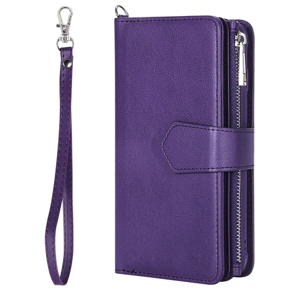 For iPhone SE (2022) / SE (2020)  / 8 / 7 / 6S / 6 Magnetic Leather Case Mobile Cover with Detachable Zipper Wallet Strap - Purple - 4