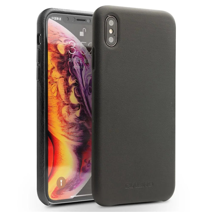 QIALINO Genuine Leather Coated PC Phone Casing for iPhone XS Max 6.5 inch - Black - 1