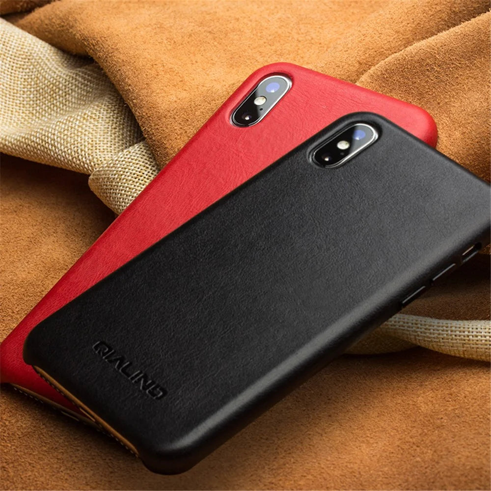 QIALINO Genuine Leather Coated PC Phone Casing for iPhone XS Max 6.5 inch - Black - 6