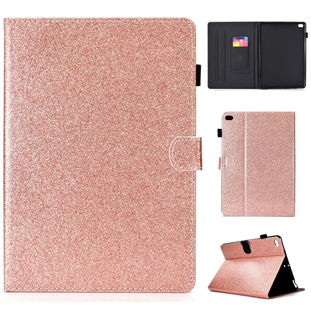 Flash Powder Card Holder PU Leather Stand Flip Shell for iPad 9.7-inch (2018) / 9.7-inch (2017) / Air 2 / Air - Rose Gold - 1