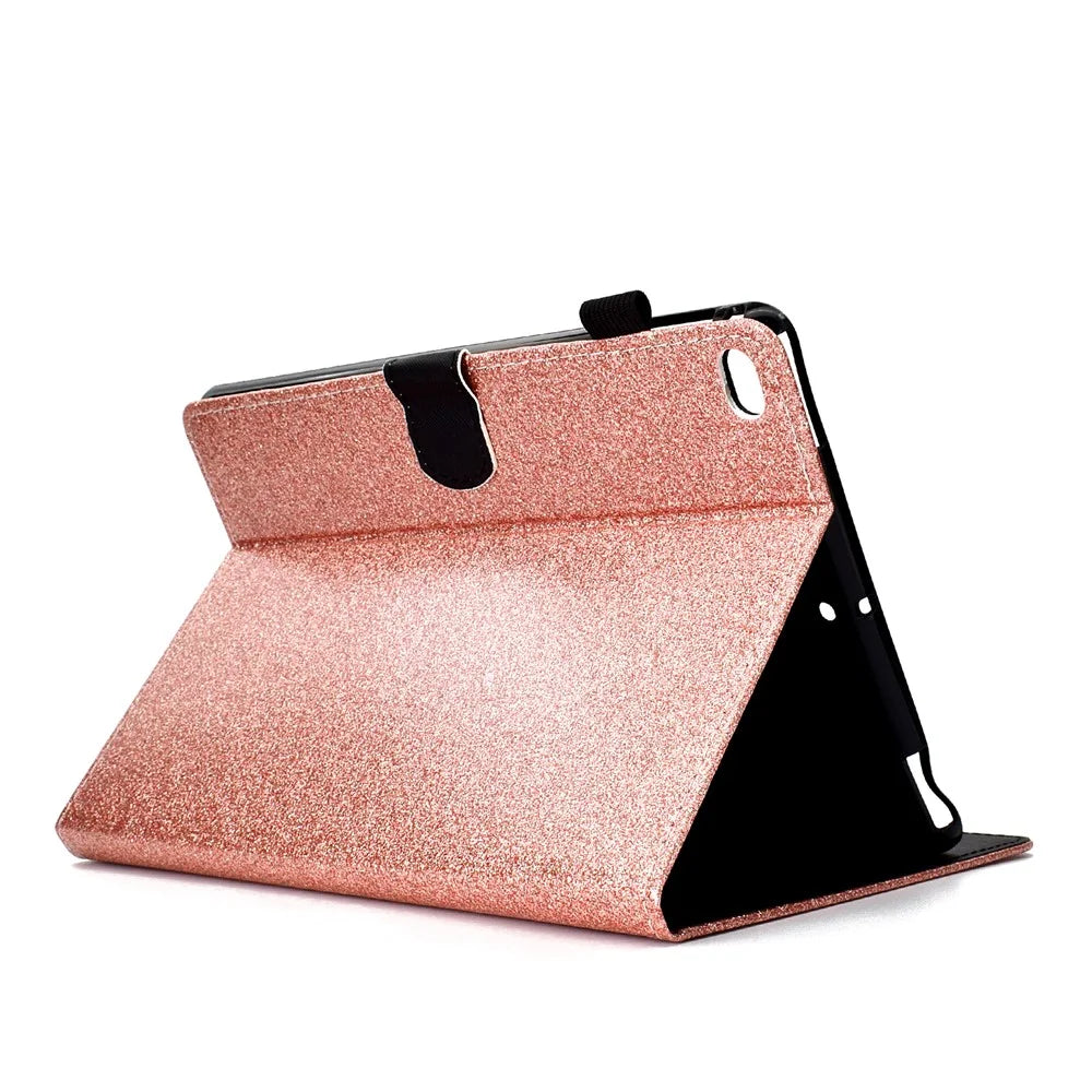 Flash Powder Card Holder PU Leather Stand Flip Shell for iPad 9.7-inch (2018) / 9.7-inch (2017) / Air 2 / Air - Rose Gold - 4