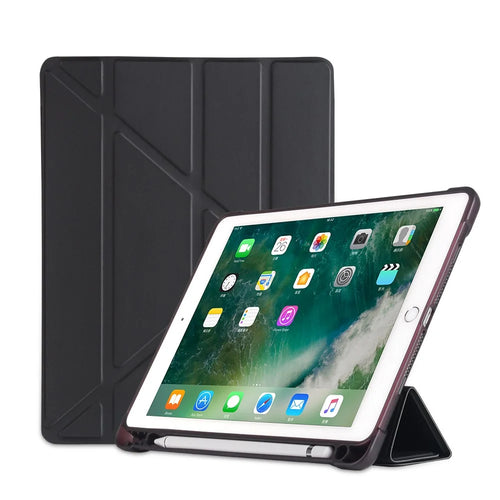 Origami Stand Smart PU Leather Case with Pen Slot for iPad 9.7-inch (2018)/9.7-inch (2017)/Air 2/Air - Black - 1