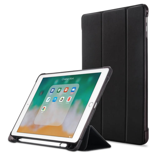 PU Leather Tablet Case for iPad 9.7-inch (2018) / (2017) / Air 2 / Air (2013) Tri-Fold Stand Protective Cover Built-in Pen Slot - Black - 1