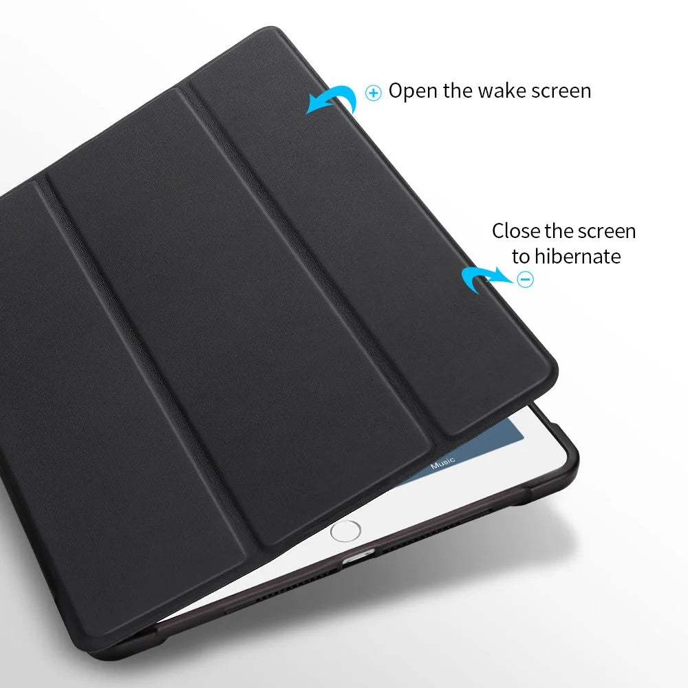 PU Leather Tablet Case for iPad 9.7-inch (2018) / (2017) / Air 2 / Air (2013) Tri-Fold Stand Protective Cover Built-in Pen Slot - Black - 4