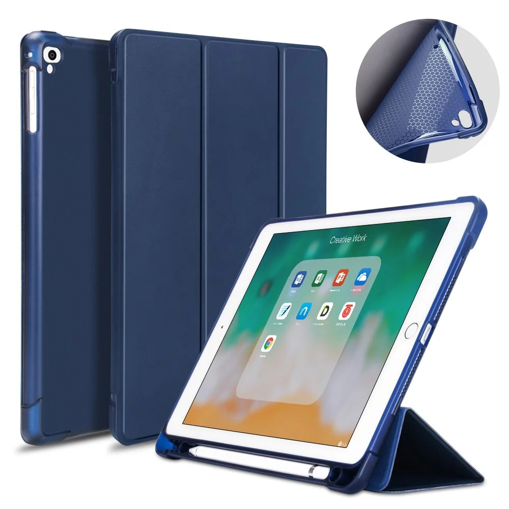 PU Leather Tablet Case for iPad 9.7-inch (2018) / (2017) / Air 2 / Air (2013) Tri-Fold Stand Protective Cover Built-in Pen Slot - Black - 5