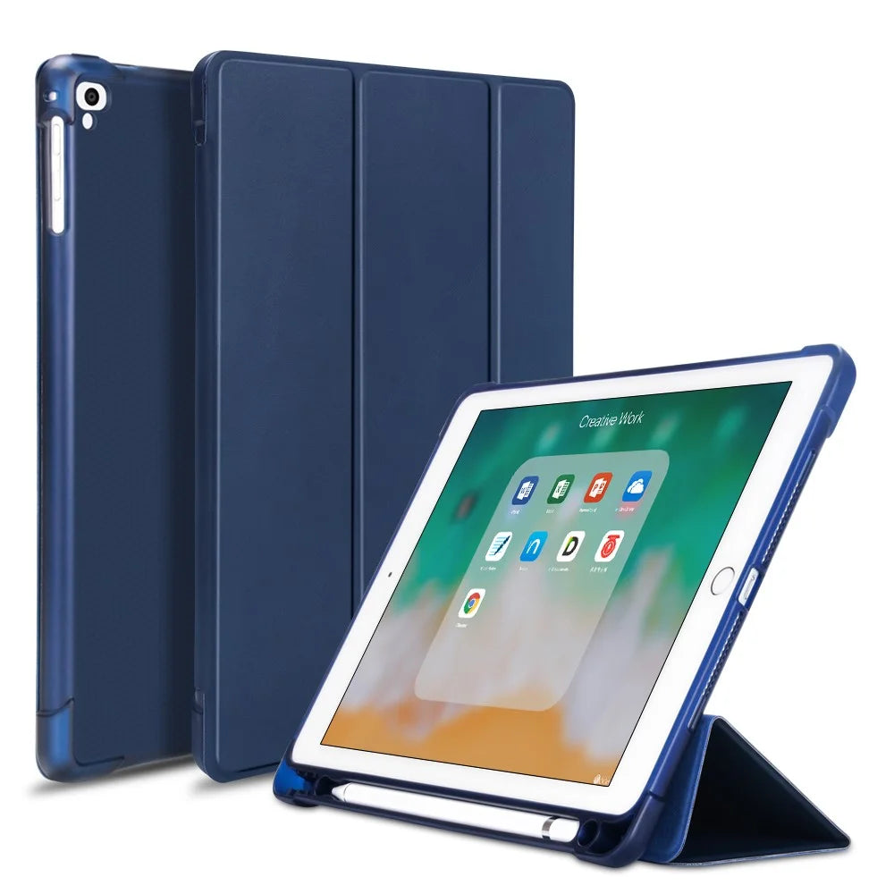 PU Leather Tablet Case for iPad 9.7-inch (2018) / (2017) / Air 2 / Air (2013) Tri-Fold Stand Protective Cover Built-in Pen Slot - Black - 6