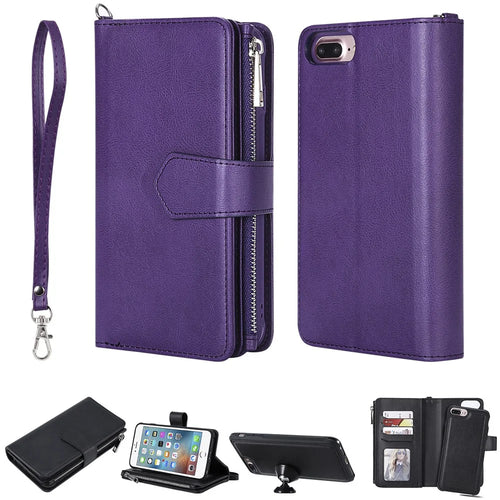 For iPhone 8 Plus / 7 Plus / 6s Plus / 6 Plus KT Multi-functional Series-4 Detachable 2-in-1 TPU + Zipper Wallet Stand Leather Portable Case - Purple - 1