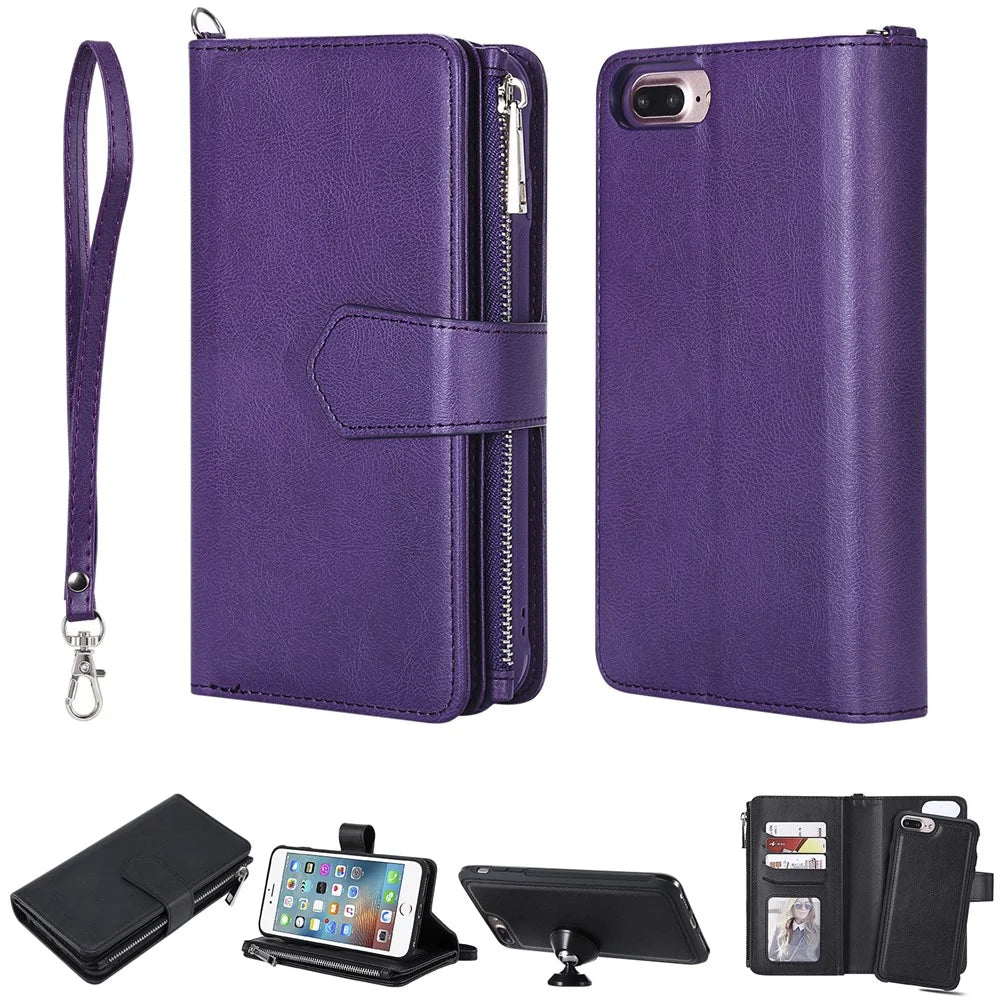 For iPhone 8 Plus / 7 Plus / 6s Plus / 6 Plus KT Multi-functional Series-4 Detachable 2-in-1 TPU + Zipper Wallet Stand Leather Portable Case - Purple - 1