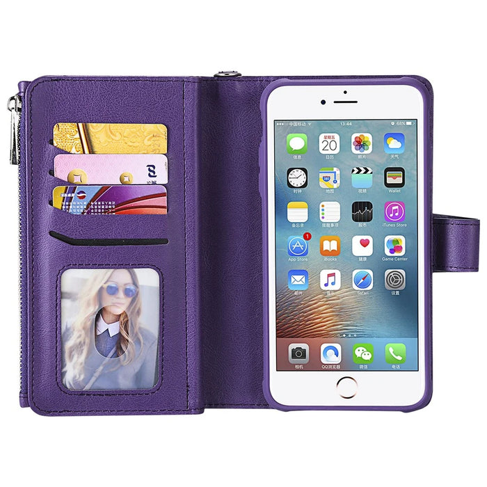 For iPhone 8 Plus / 7 Plus / 6s Plus / 6 Plus KT Multi-functional Series-4 Detachable 2-in-1 TPU + Zipper Wallet Stand Leather Portable Case - Purple - 7