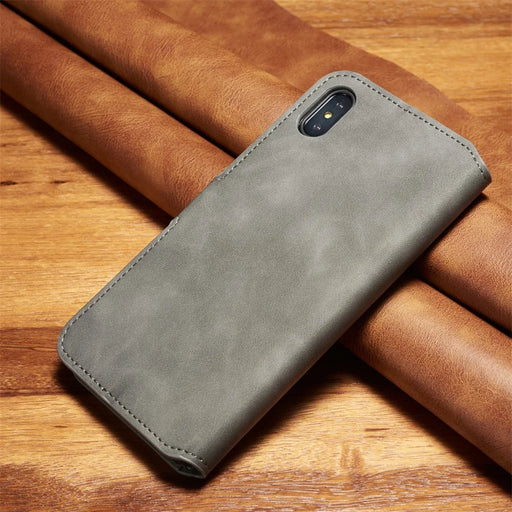 DG.MING Retro Style PU Leather Wallet Case for iPhone XS Max 6.5 inch - Grey - 2