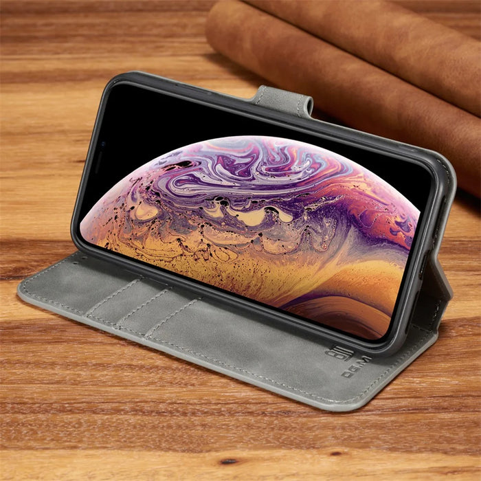 DG.MING Retro Style PU Leather Wallet Case for iPhone XS Max 6.5 inch - Grey - 4