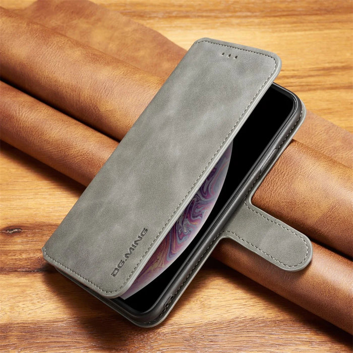 DG.MING Retro Style PU Leather Wallet Case for iPhone XS Max 6.5 inch - Grey - 7