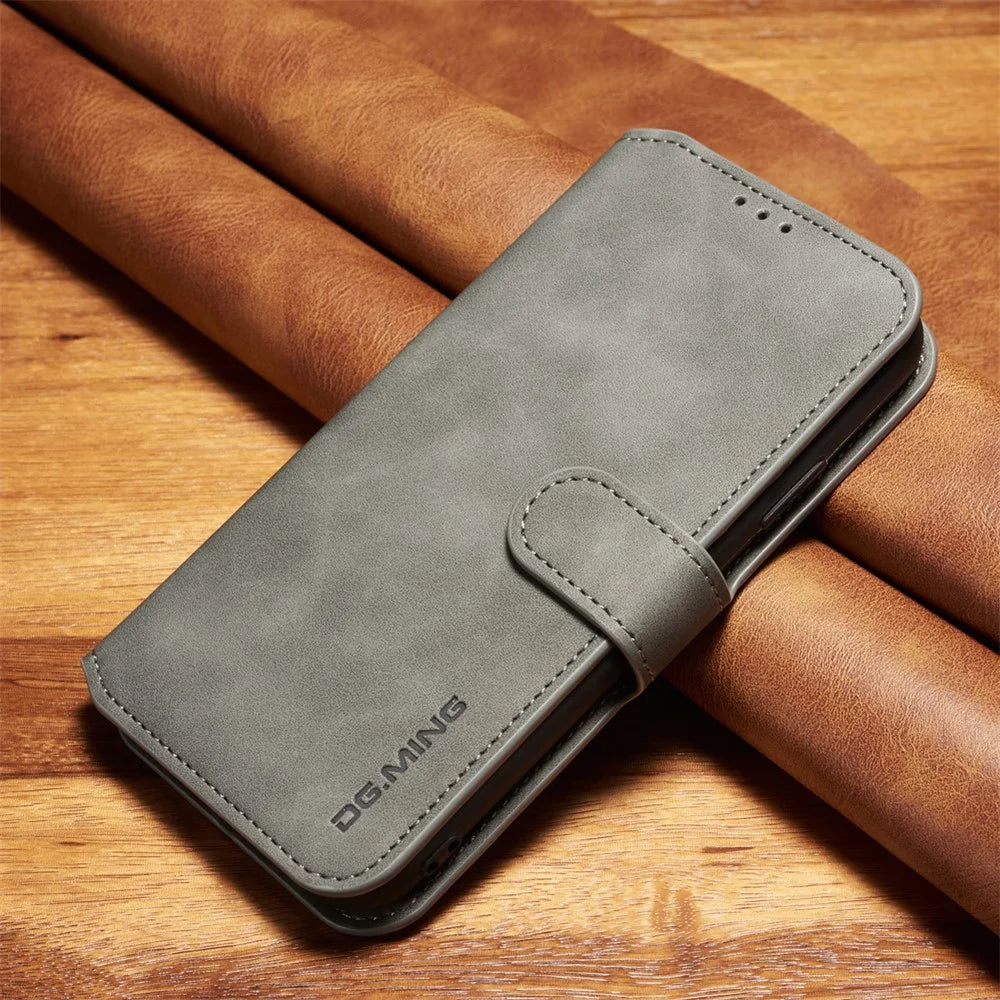 DG.MING Retro Style Leather Stand Case with Card Slots for iPhone XR 6.1 inch - Grey - 1